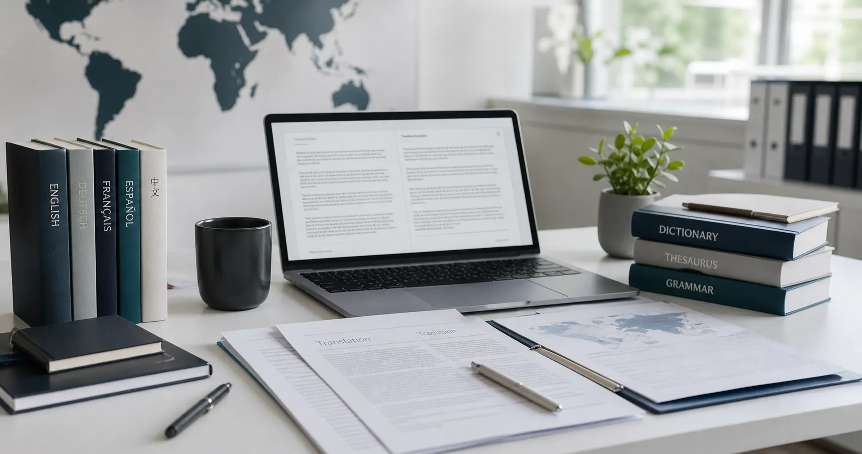 Organized translation documents and a professional workstation